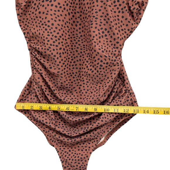 Kona Sol One Piece Swimsuit Womens Brown Black Spotted Animal Print Ruched Sz M - Picture 13 of 13